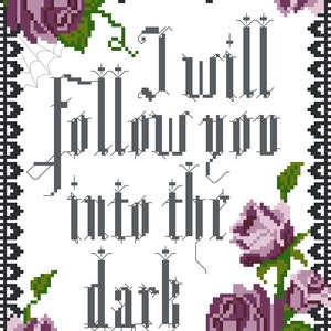 Gothic Floral Cross Stitch Pattern, gothic art, gothic decor, floral, cross stitch pattern, spooky, gift image 2