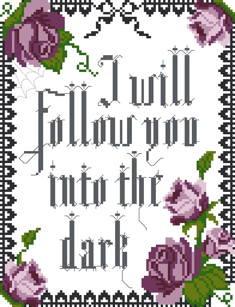 Gothic Floral Cross Stitch Pattern, gothic art, gothic decor, floral, cross stitch pattern, spooky, gift image 2