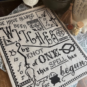 Witches Sampler Cross Stitch, gothic decor, Halloween, gothic art, witchy, witchcraft, occult, sampler, spooky, cauldron, broom, magic