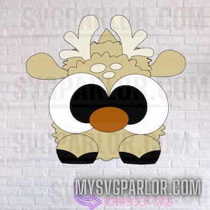 Renne de Noël SVG grands yeux de coupe du fichier titre renne père Noël pour cartes de scrapbooking et autres fichiers à télécharger uniquement