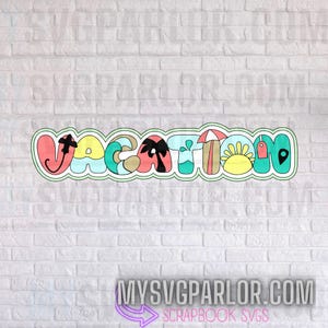 SVG バケーション スクラップブック タイトル カッティング ファイル タイトル、スクラップブック ペーパー ピーシング用、ダウンロード ファイルのみ。
