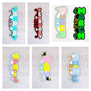 Arquivo de corte de mês do calendário SVG 2024, conjunto de títulos, pacote com tema vertical slimline para cartões de scrapbooking e muito mais, download apenas do arquivo