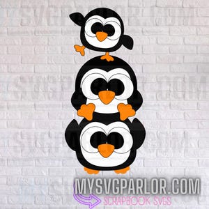 Archivo de corte SVG de familia de pingüinos de ojos grandes, pájaro regordete para tarjetas de scrapbooking, adornos para pasteles y más. DESCARGAR solo archivo