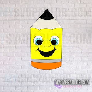Arquivo de lápis escolar SVG desenho animado escola de lápis feliz para cartões de scrapbooking e mais arquivos de download apenas