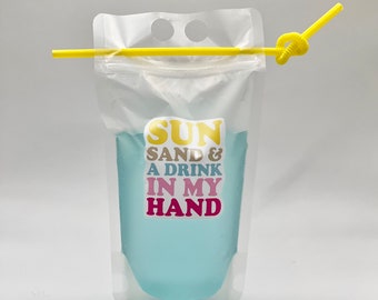 Sun Sand and a Drink In My Hand Summer Bachelorette Party Vacation Sachets transparents pour adultes