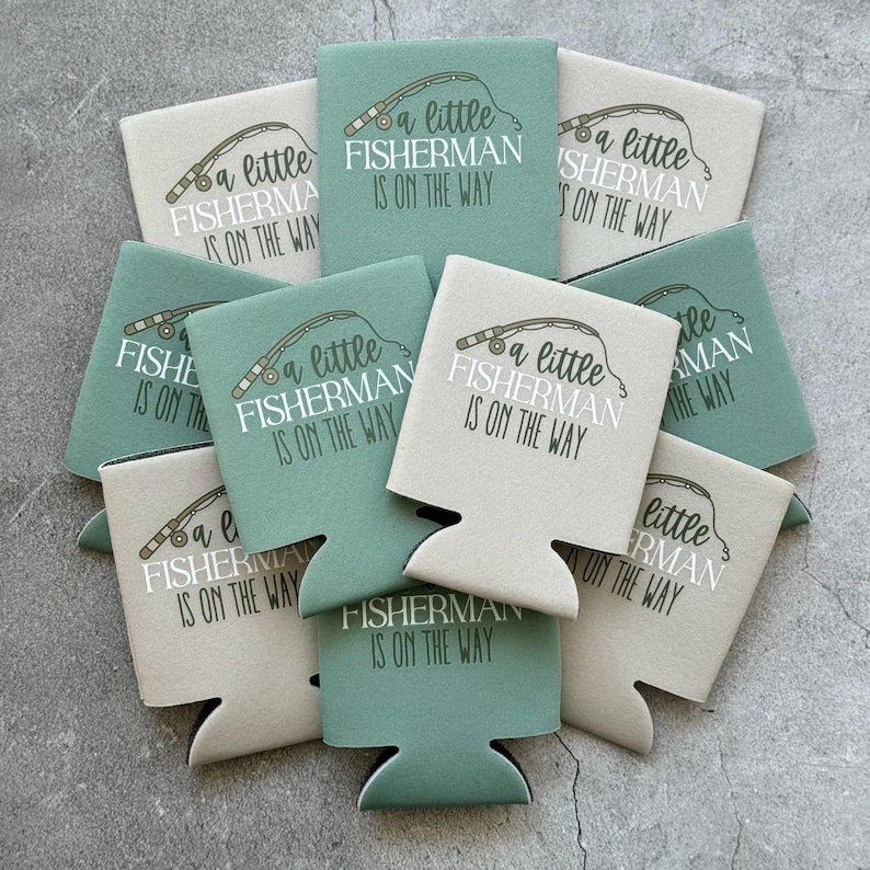 A Little Fisherman Is On the Way Baby Boy Shower Can Coolers image 4