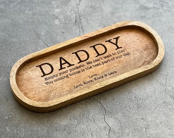 Empty Your Pockets Daddy Custom Father's Day Gift Laser Engraved Catch All Decorative Wooden Tray