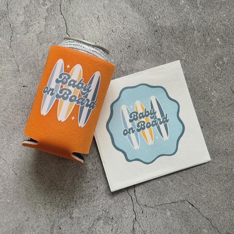 Baby on Board Retro Surfboard Baby Boy Baby Shower Can Coolers image 11