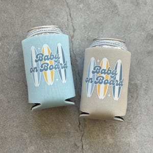Baby on Board Retro Surfboard Baby Boy Baby Shower Can Coolers