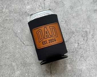 Dad Est 2024 Faux Leather Patch Can Cooler Father’s Day Gift