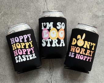 Retro Easter Can Coolers Hoppy Easter I’m So Eggstra Don’t Worry Be Hoppy