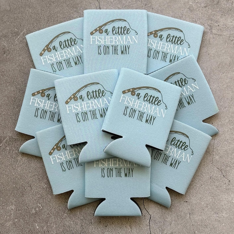 A Little Fisherman Is On the Way Baby Boy Shower Can Coolers image 9