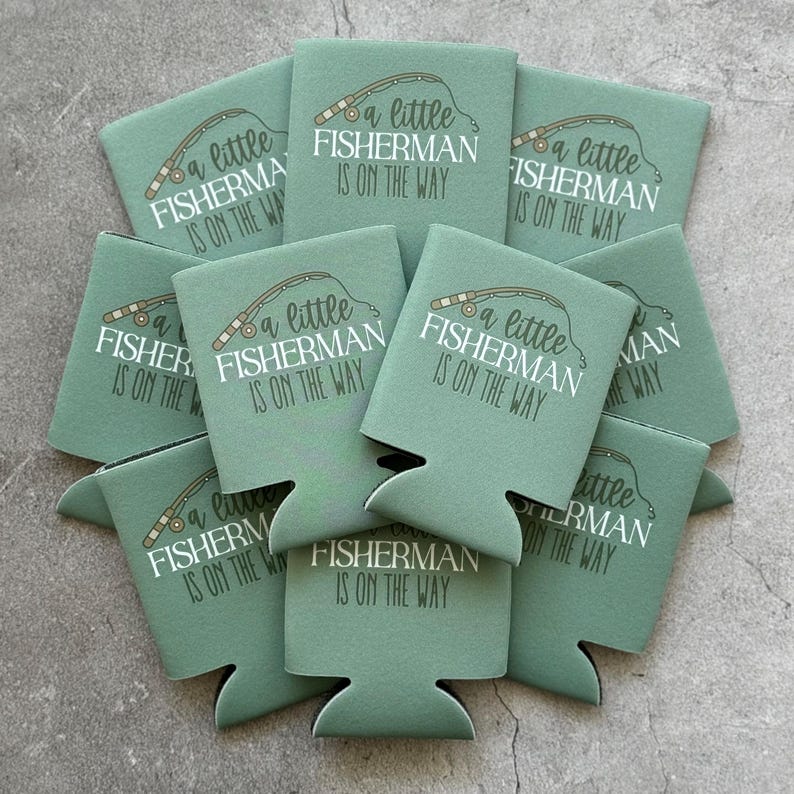 A Little Fisherman Is On the Way Baby Boy Shower Can Coolers image 7