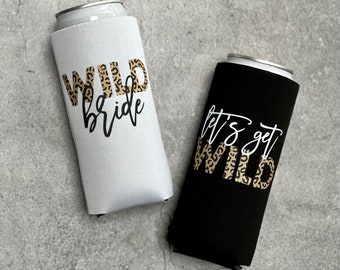 Wild Bride Let's Get Wild Leopard Cheetah Animal Print Bachelorette Party Slim Seltzer Can Coolers