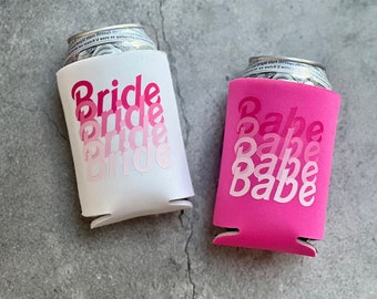 80s or 90s Bride & Babe Pink Bachelorette Party Can Coolers