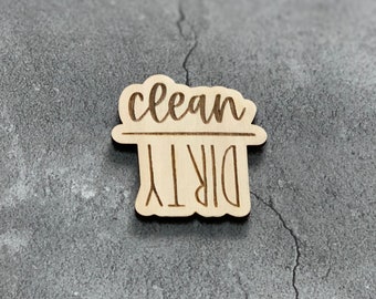 Clean Dirty Laser Engraved Wooden Dishwasher Magnet