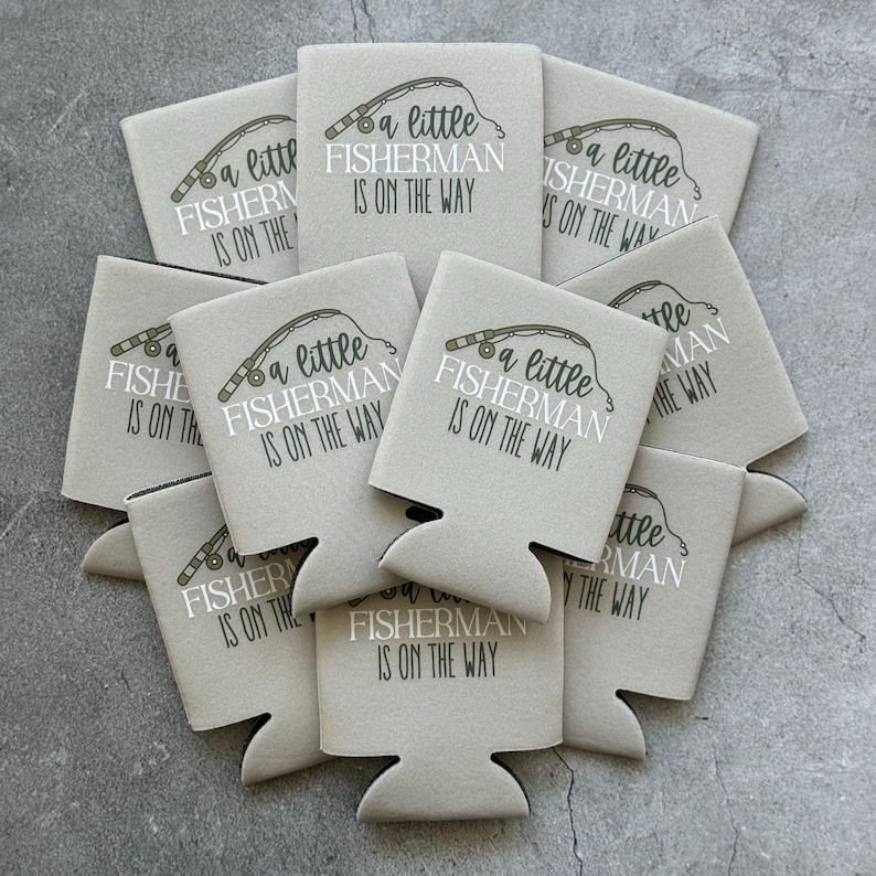 A Little Fisherman Is On the Way Baby Boy Shower Can Coolers image 8