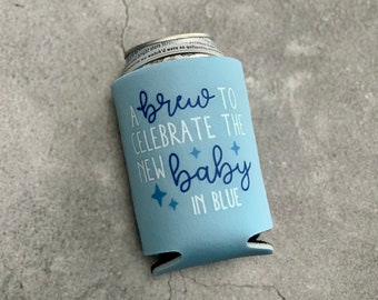 A Brew to Celebrate the New Baby in Blue Baby Shower Can Coolers