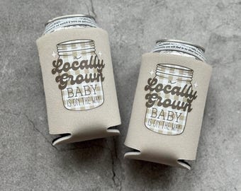 A Locally Grown is On The Way Baby Shower Can Coolers Mason Jar Gingham