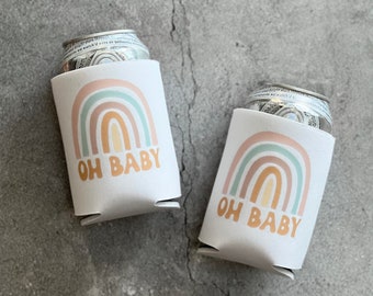 Oh Baby Gender Neutral Rainbow Gender Reveal Baby Shower Can Coolers