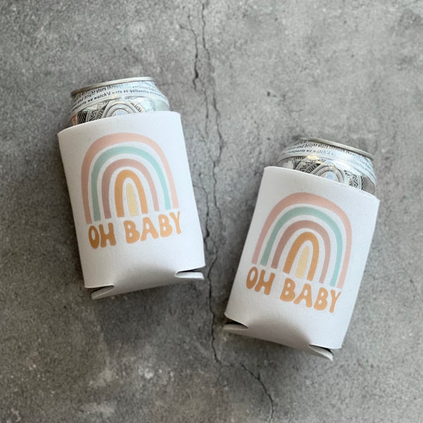 Oh Baby Gender Neutral Rainbow Gender Reveal Baby Shower Can Coolers