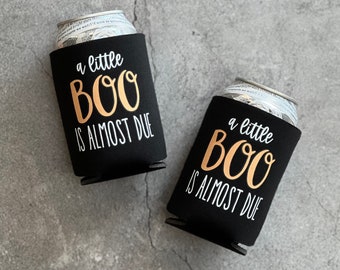 A Little Boo is Almost Due October Fall Halloween Baby Shower Gender Reveal Party Favor Can Coolers