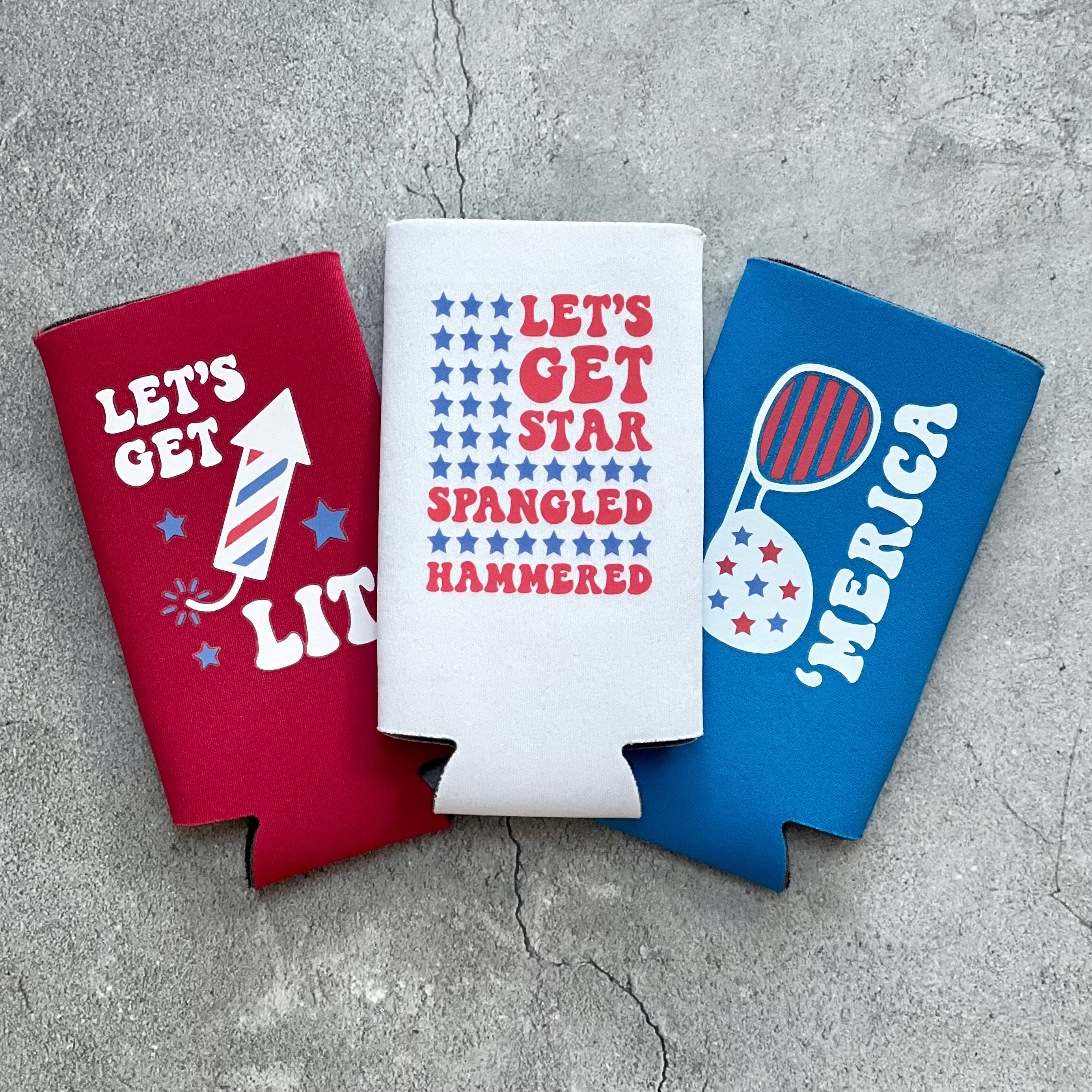 Retro America 4th of July Star Spangled Hammered Merica Get Lit