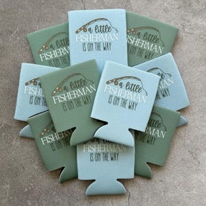 A Little Fisherman Is On the Way Baby Boy Shower Can Coolers image 6