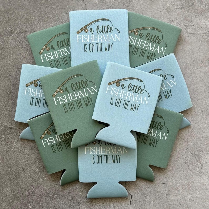 A Little Fisherman Is On the Way Baby Boy Shower Can Coolers image 6
