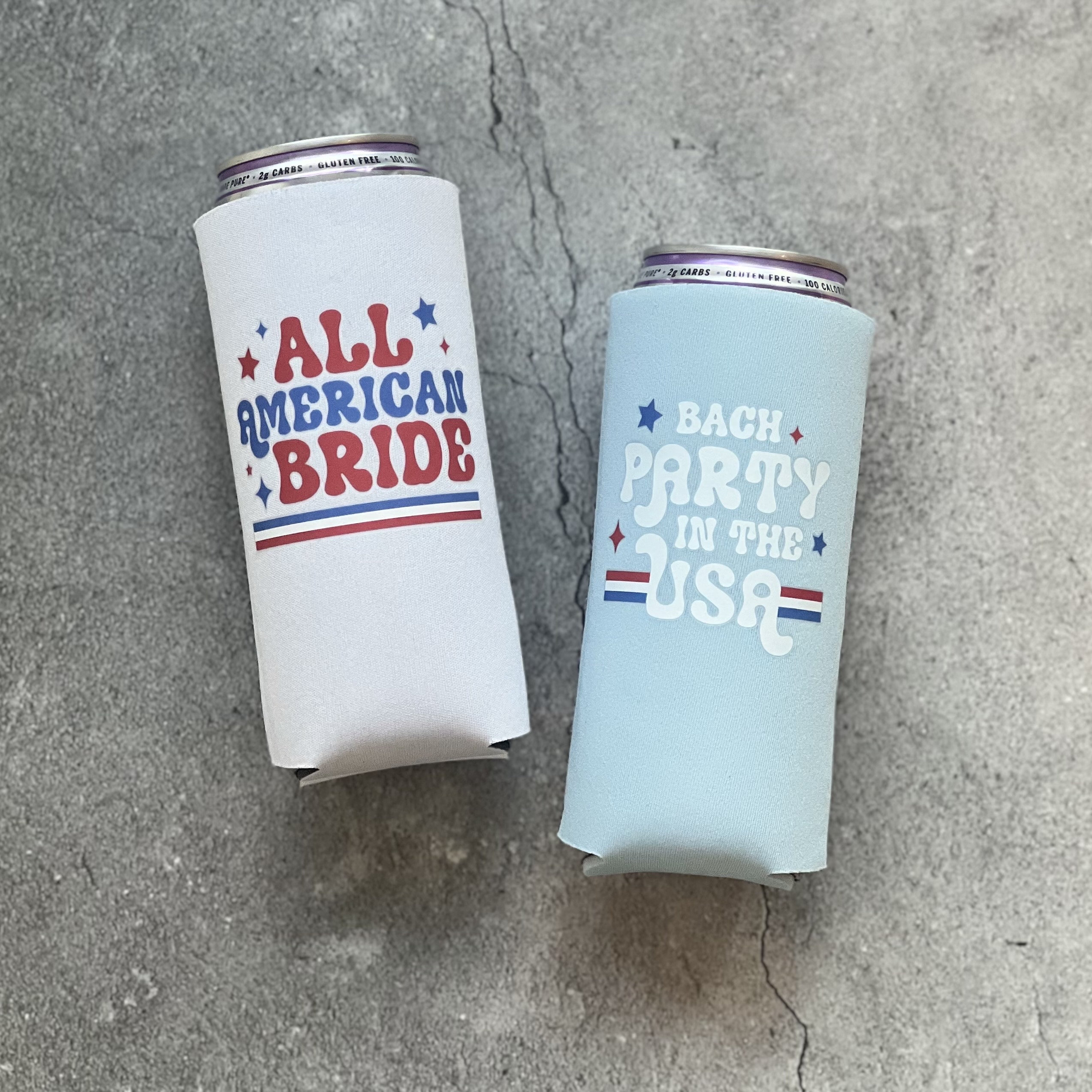 Bach Party in the USA All American Bride Bachelorette Party Slim Seltzer Can Coolers 4th of July