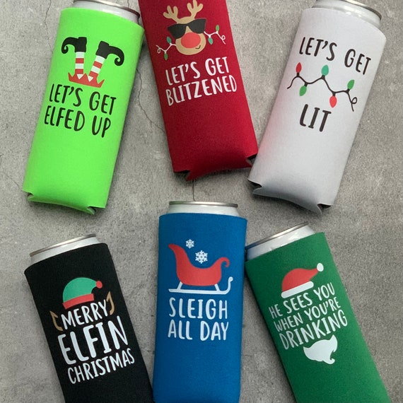 Christmas Can Cooler, Family Christmas Party, Let's Get Lit, Christmas Day Can  Cooler, Beverage Can Holder, Stocking Stuffer, Beer Hugger 