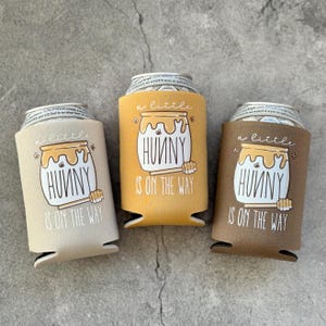 A Little Hunny is On The Way Baby Shower Can Coolers Bear Woodland Bees Honey