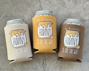 A Little Hunny is On The Way Baby Shower Can Coolers Bear Woodland Bees Honey