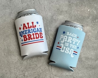 Bach Party in the USA All American Bride Bachelorette Party Can Coolers 4th of July