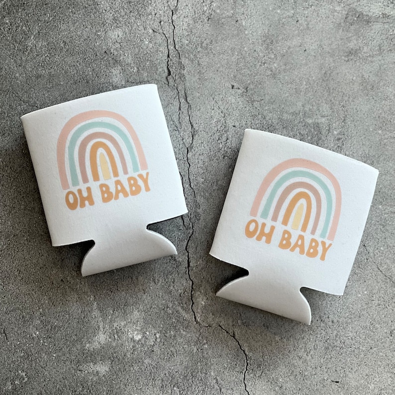 Oh Baby Gender Neutral Rainbow Gender Reveal Baby Shower Can Coolers Bild 2