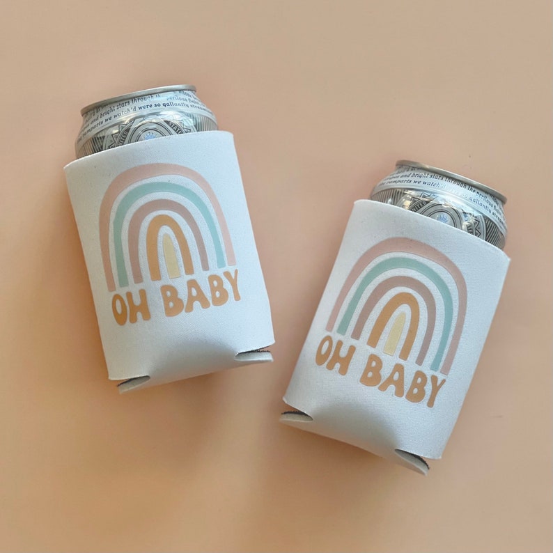 Oh Baby Gender Neutral Rainbow Gender Reveal Baby Shower Can Coolers Bild 3
