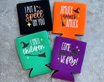 I Put a Spell On You Amuck Come We Fly I Smell Children Halloween Party Favor Can Coolers