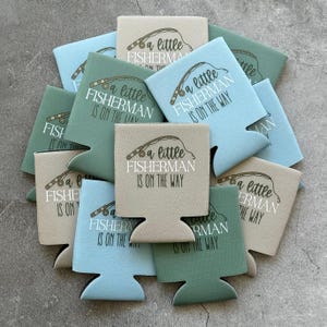 A Little Fisherman Is On the Way Baby Boy Shower Can Coolers image 3