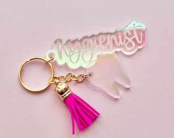 Dental Hygienist Iridescent Keychain with Nursing Title and Name