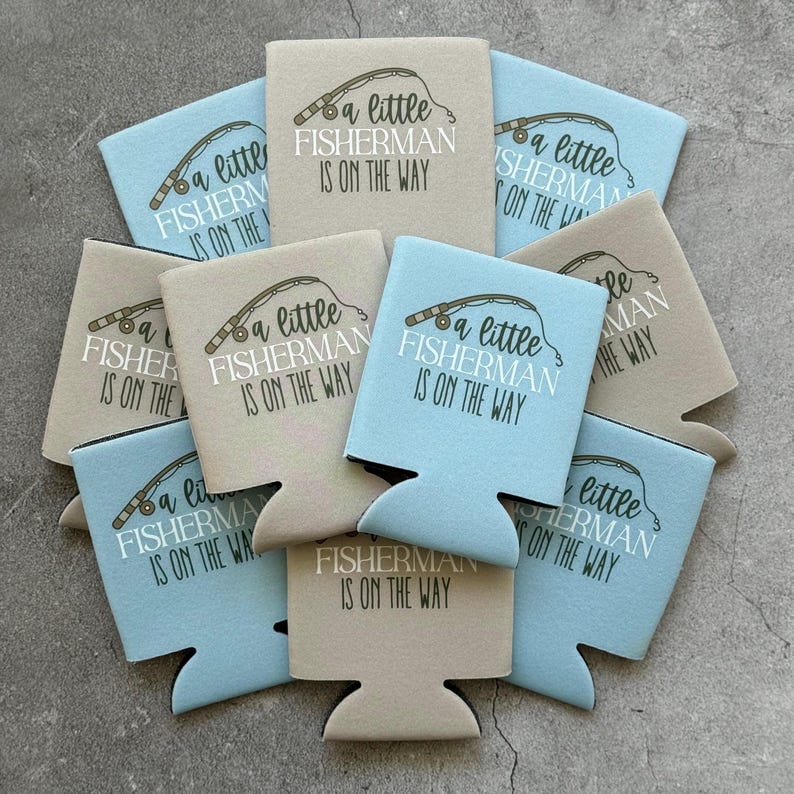 A Little Fisherman Is On the Way Baby Boy Shower Can Coolers image 5