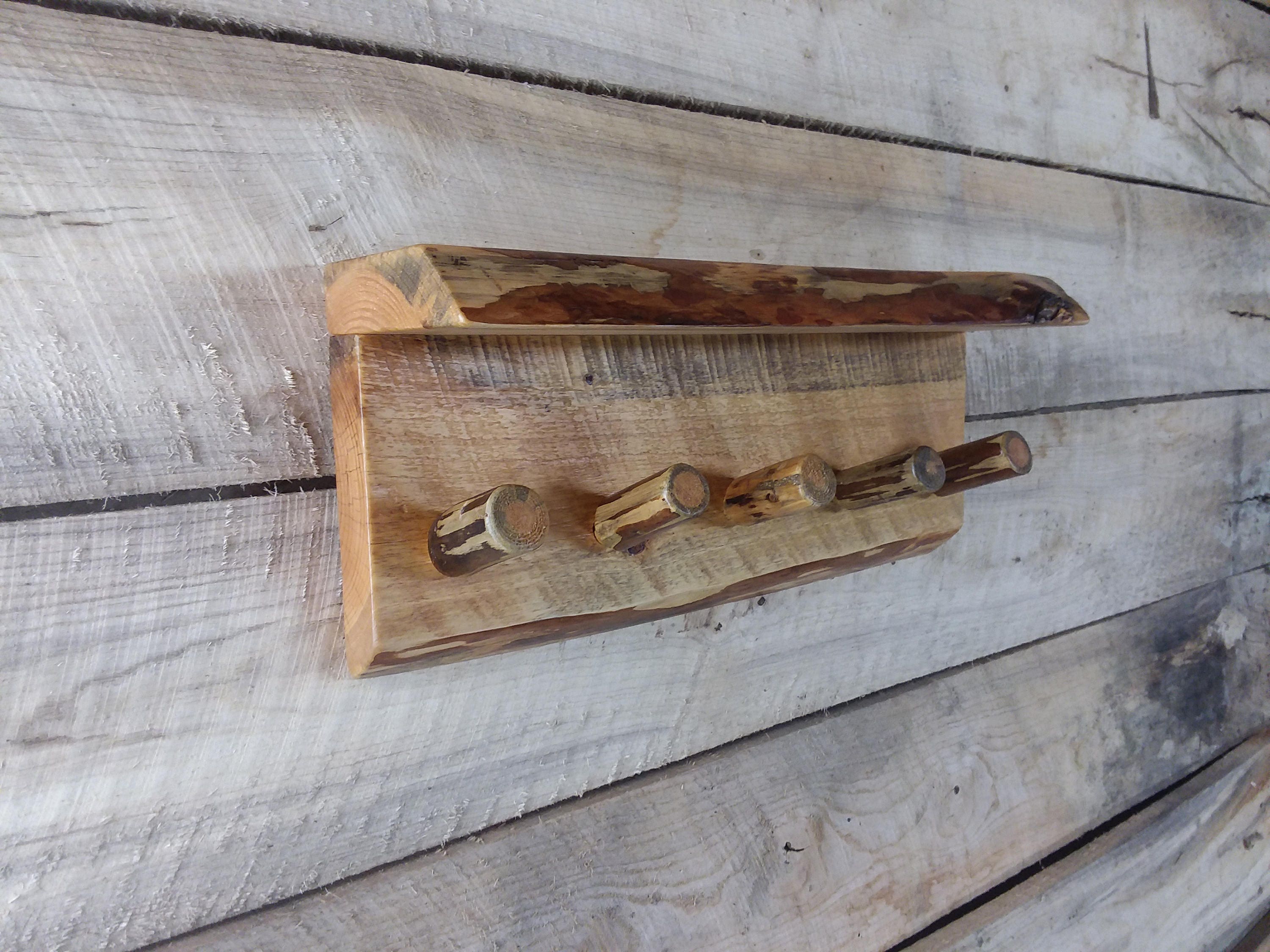 Rustic Log Shelf w/ Coat Rack Etsy