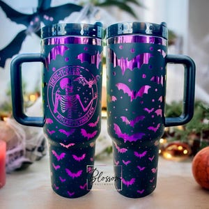 Laser Engraved Halloween Bats Tumbler – Spooky Bat Design Stainless Steel Cup – Halloween Gift
