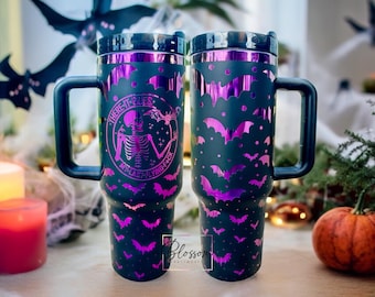 Laser Engraved Halloween Bats Tumbler – Spooky Bat Design Stainless Steel Cup – Halloween Gift