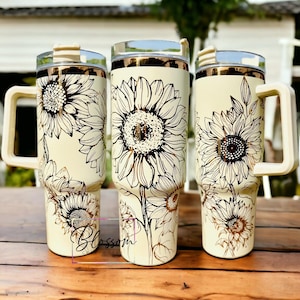 40oz Laser Engraved Sunflowers, Floral Tumbler, Mothers Day Gift