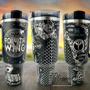 40oz Laser Engraved Fourth Wing Tumbler - 4th Wing - Fourth Wing Merch With Handle, Lid, & Straw