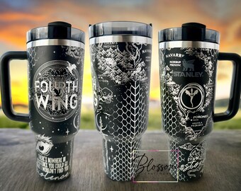 40oz Laser Engraved Fourth Wing Tumbler - 4th Wing - Fourth Wing Merch With Handle, Lid, & Straw