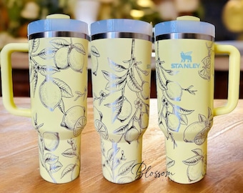 Lemon Engraved Tumbler, Lemon Cup, Citrus Floral Tumbler, Gift For Her, Lemon Lover Gift