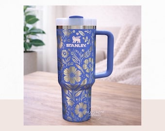 Laser Engraved Boho Tumbler, Floral Spring Summer Stanley, Gift for Her