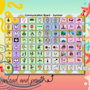 Visuals voor autisme | Visueel hulpmiddel | PDF-afdrukbaar | Communicatiehulp | Communicatiebord | Kaarten met afbeeldingen | Communicatiebord voor de zomer