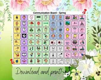 Autism Communication Board: Spring Theme Visual Aid (PDF Printable) - white background